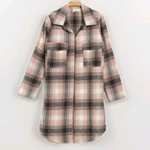 Melloday Mellóday Soft Pink Black Flannel Jacket Shacket Coat Plus Size 2X 2XL - Picture 1 of 8